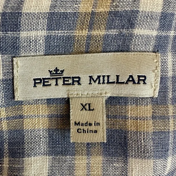 Peter Millar Seaside Commons Plaid Linen Long Sleeve Blue Men’s Shirt XL - Picture 2 of 12